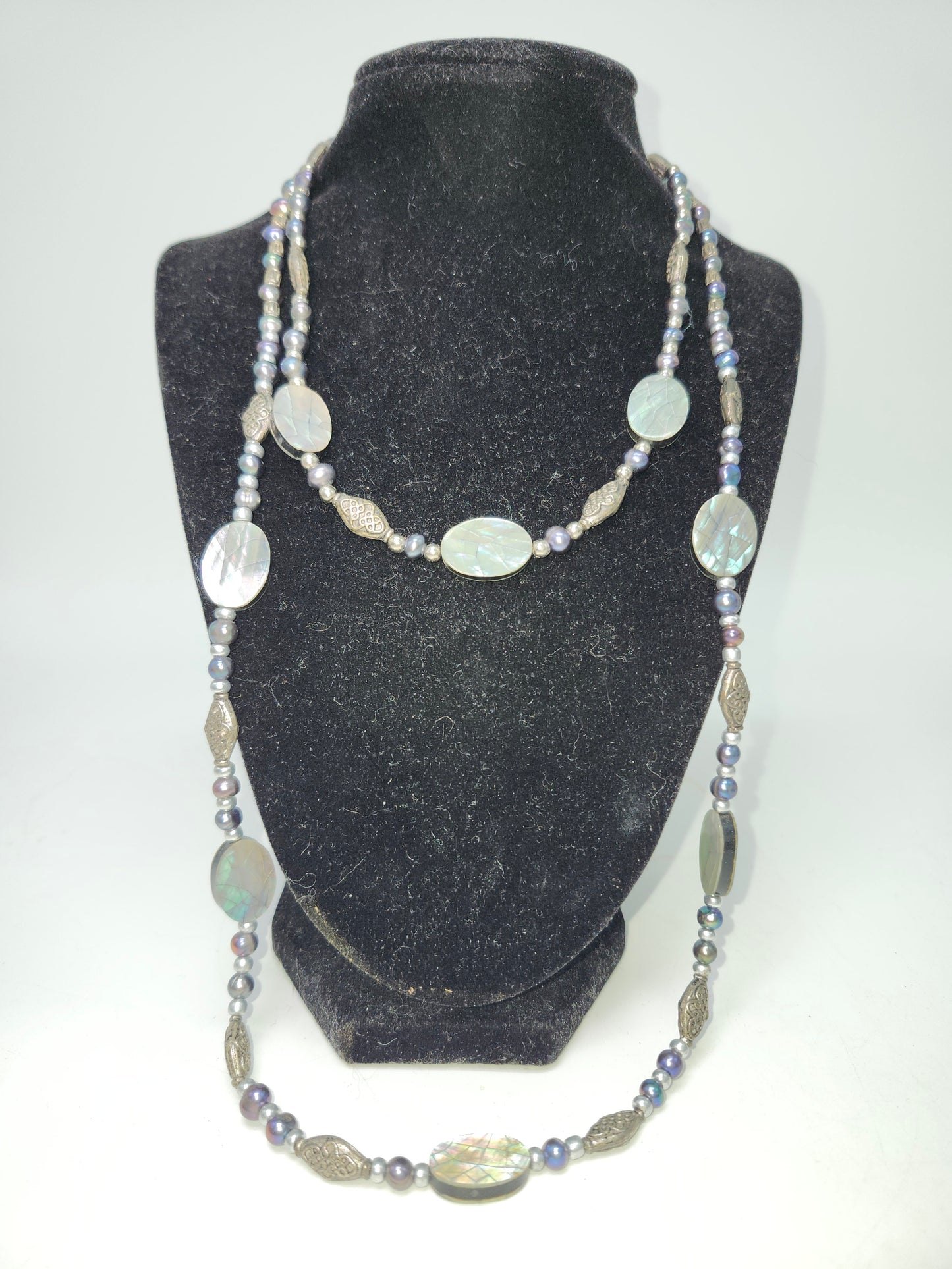 Abalone & Black Fresh Water Pearls Statement Necklace