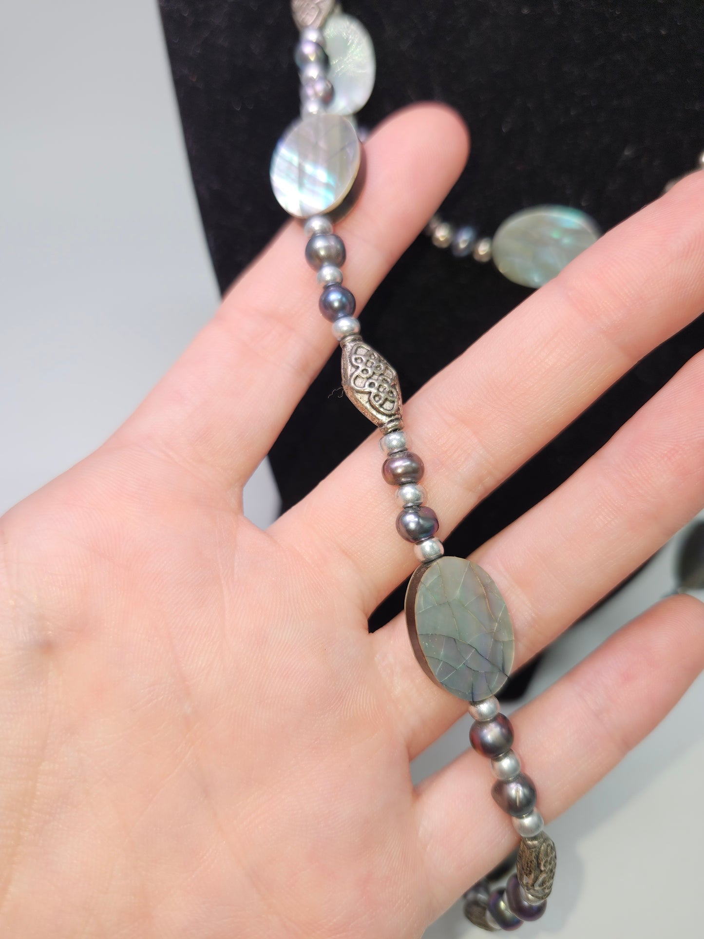 Abalone & Black Fresh Water Pearls Statement Necklace