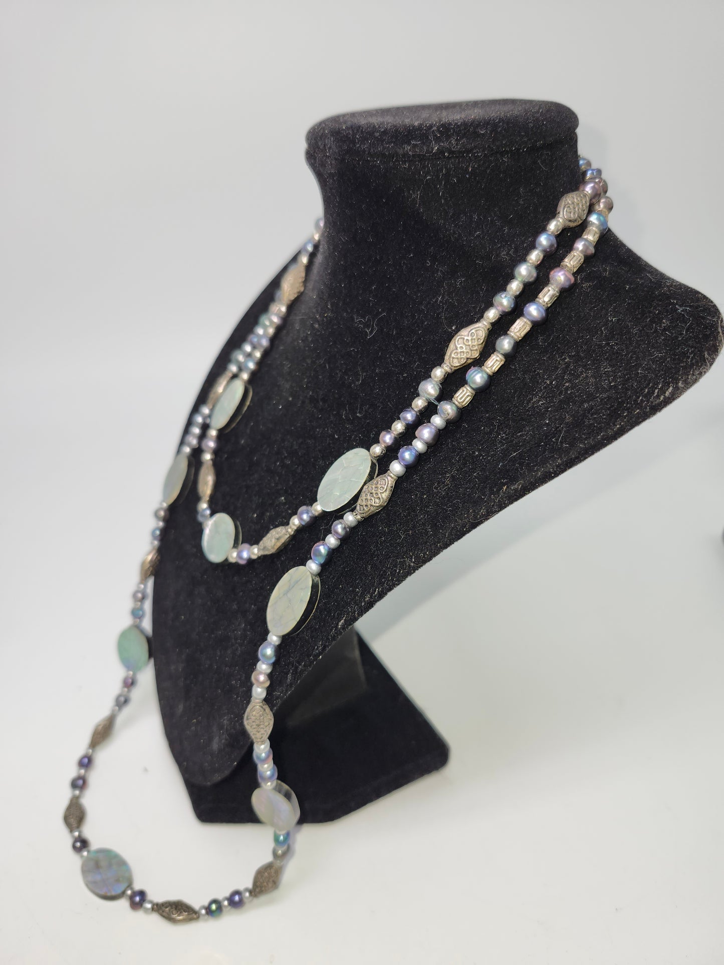 Abalone & Black Fresh Water Pearls Statement Necklace