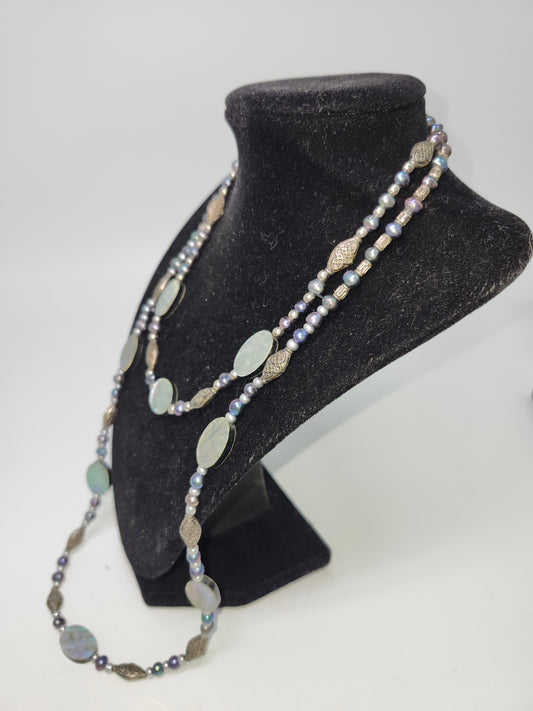 Abalone & Black Fresh Water Pearls Statement Necklace