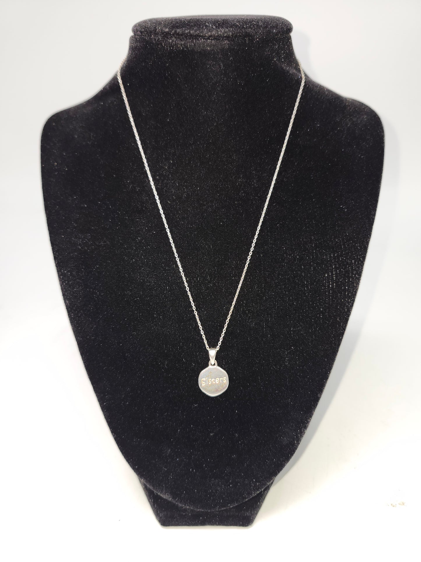 *925 Sterling* "Sisters + I Heart You" Engraved Pendant & Chain Necklace