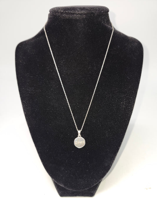 *925 Sterling* "Sisters + I Heart You" Engraved Pendant & Chain Necklace
