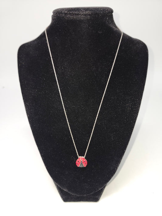 *925 Sterling* Ladybug Pendant with Twisted Chain Necklace
