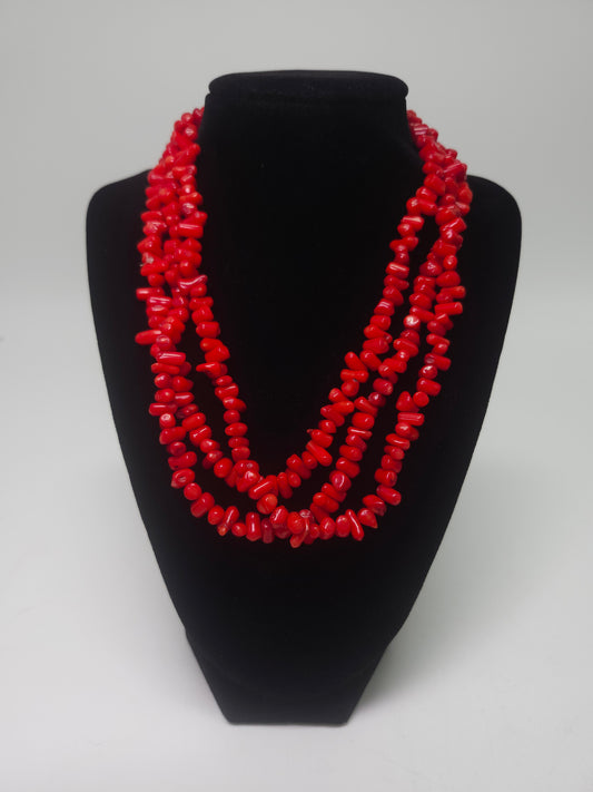 Red Coral Vintage Long Strand Necklace