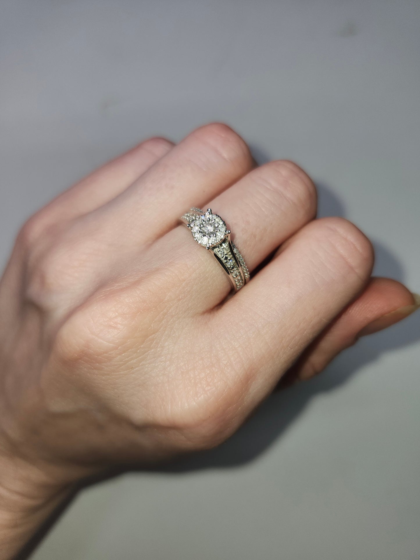 *10K White Gold* 1/3 CTTW Diamond Engagement Ring Set Size 7