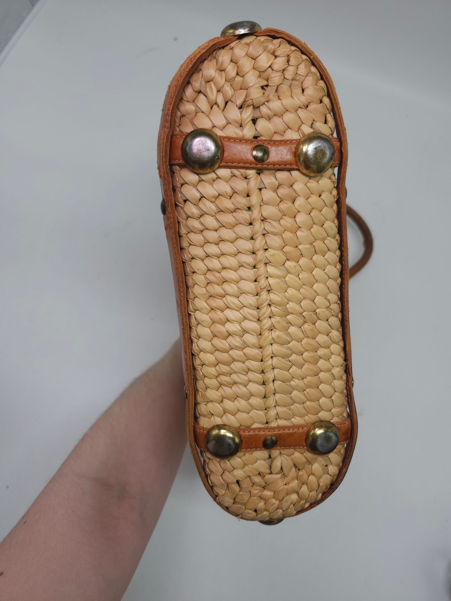 *Vintage* Boho Woven Straw & Leather Accented Beach Bag