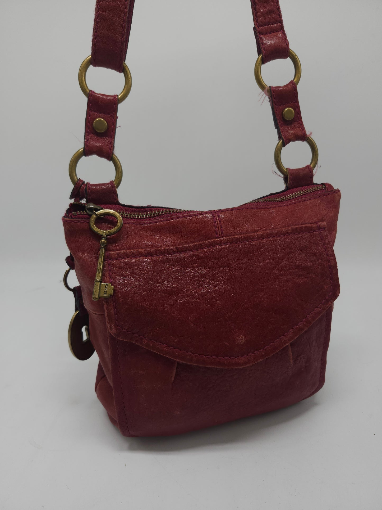 *Fossil* Red Leather Satchel Purse