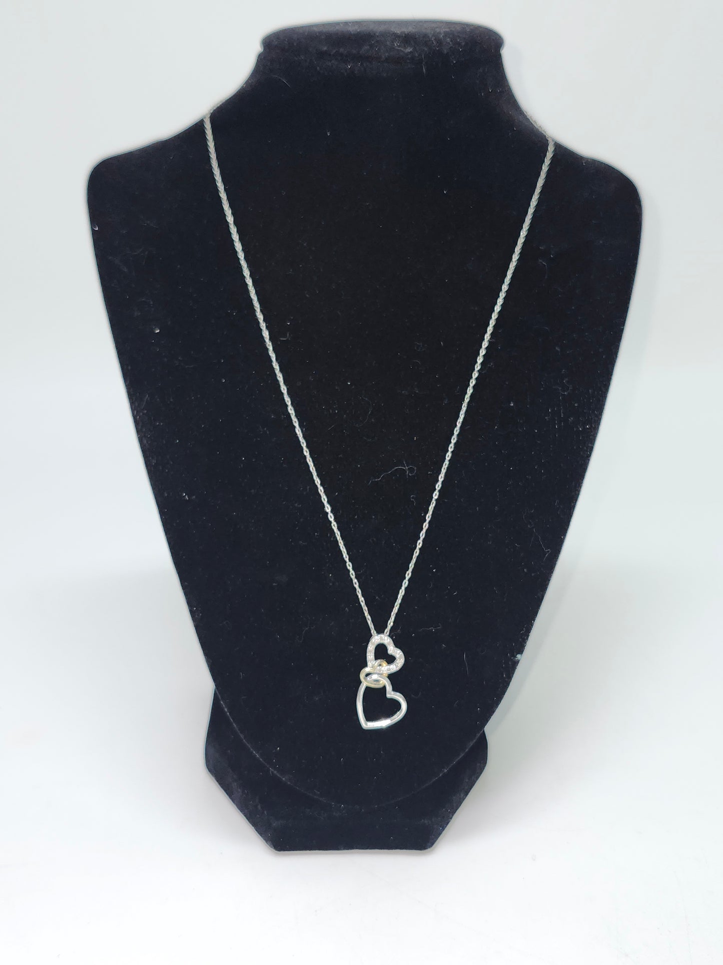 925 Sterling Silver Chain Necklace & Diamond Triple Heart Pendant