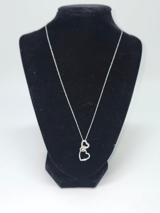 925 Sterling Silver Chain Necklace & Diamond Triple Heart Pendant