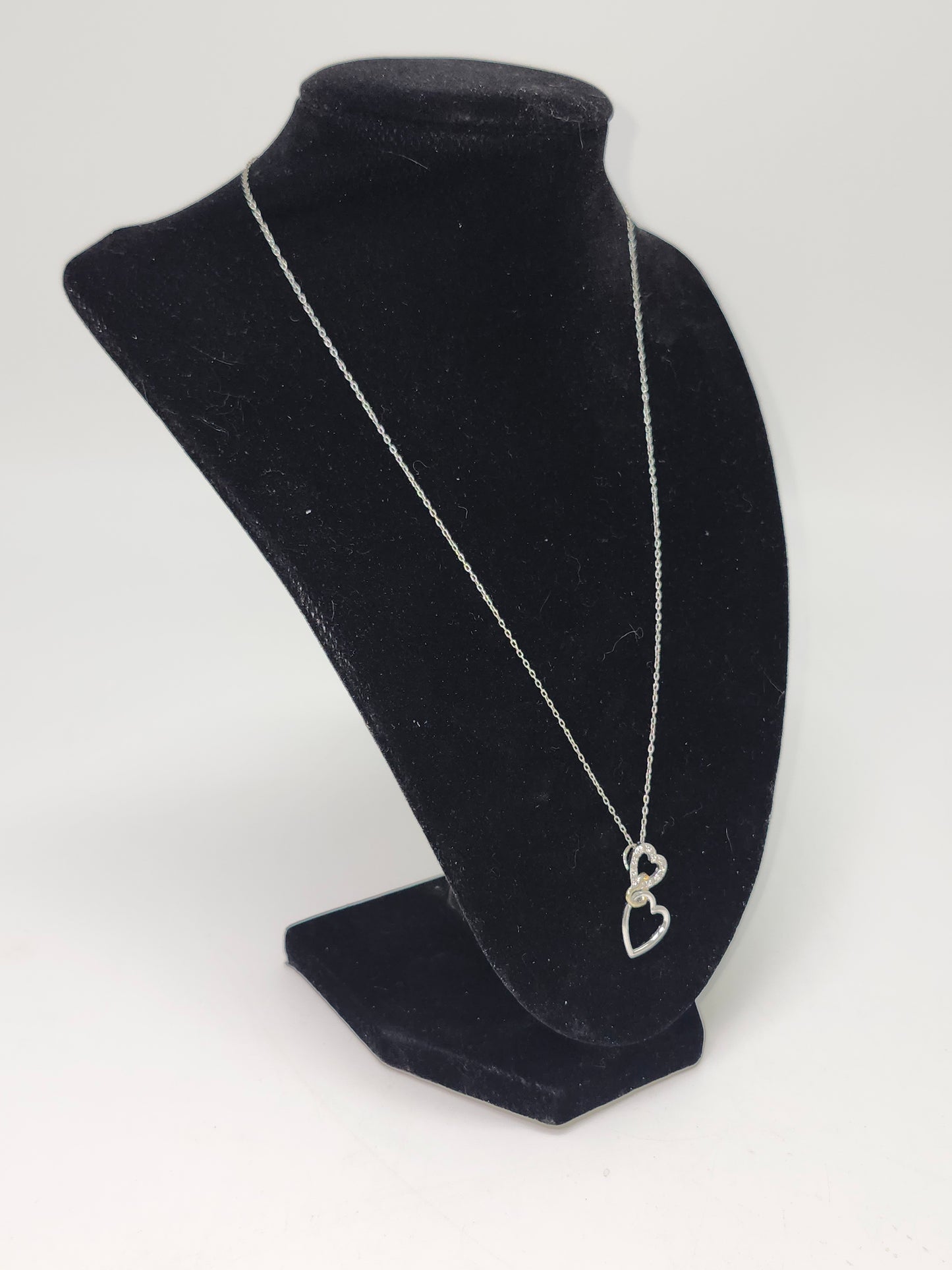 925 Sterling Silver Chain Necklace & Diamond Triple Heart Pendant