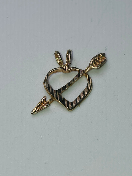~14K Gold~ Arrow Through Heart Diamond Cut Pendant