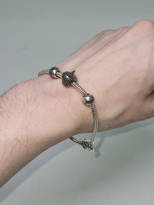 ~925~ Sterling Pandora Dupe Bracelet with Sterling Cupcake Charm by Zable
