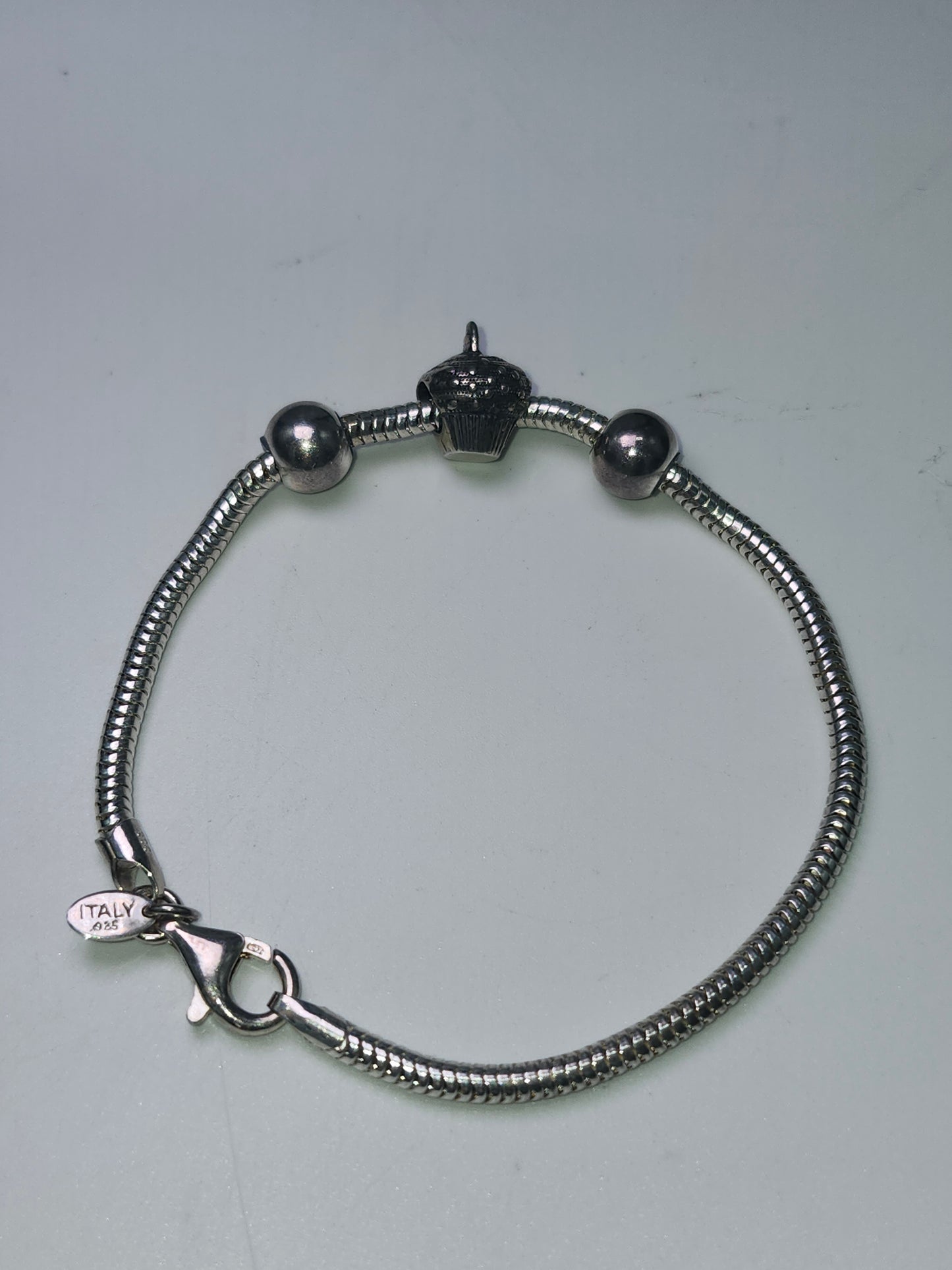 ~925~ Sterling Pandora Dupe Bracelet with Sterling Cupcake Charm by Zable