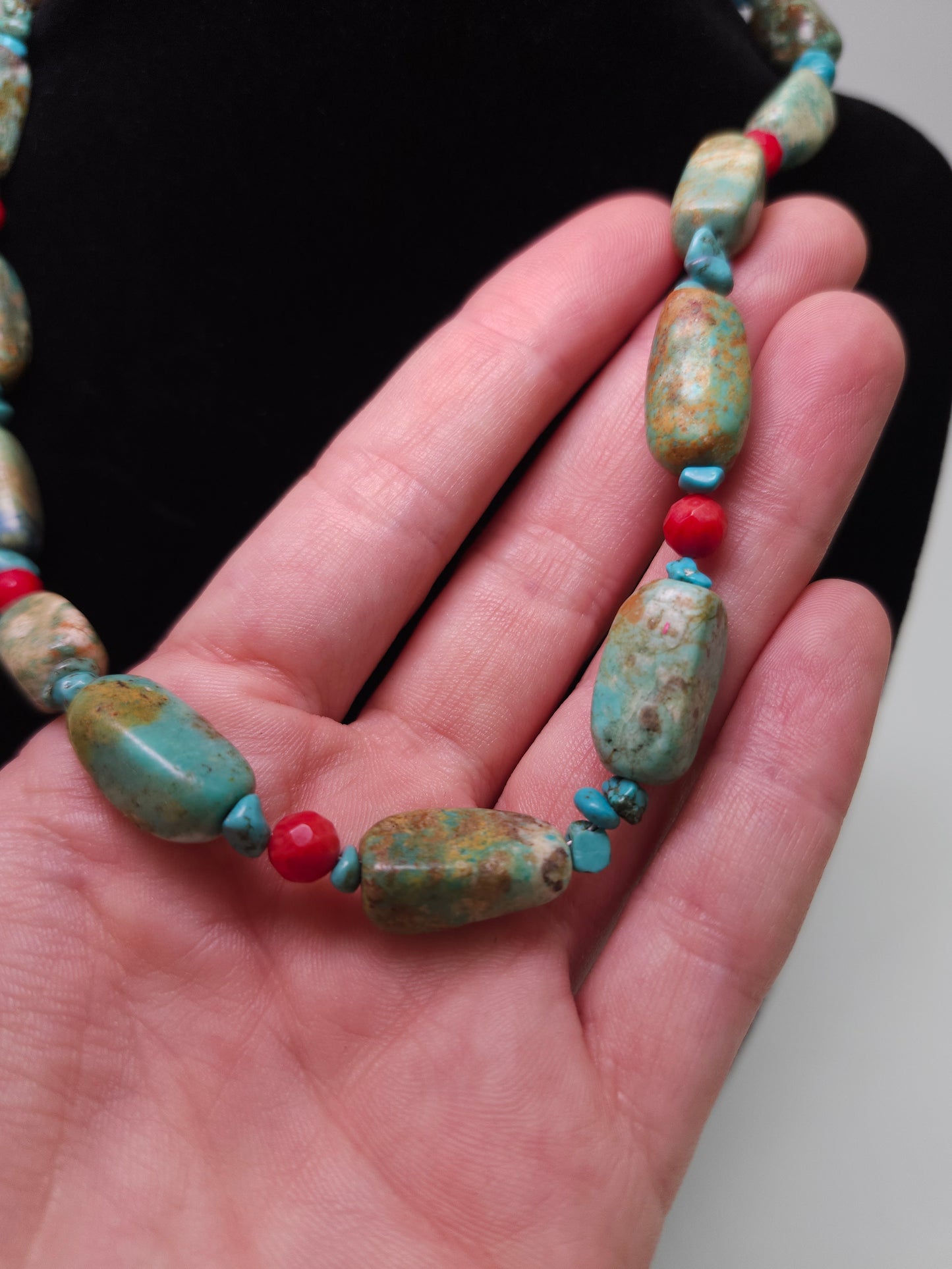 925 Sterling, Turquoise & Coral Beaded Necklace by Barse