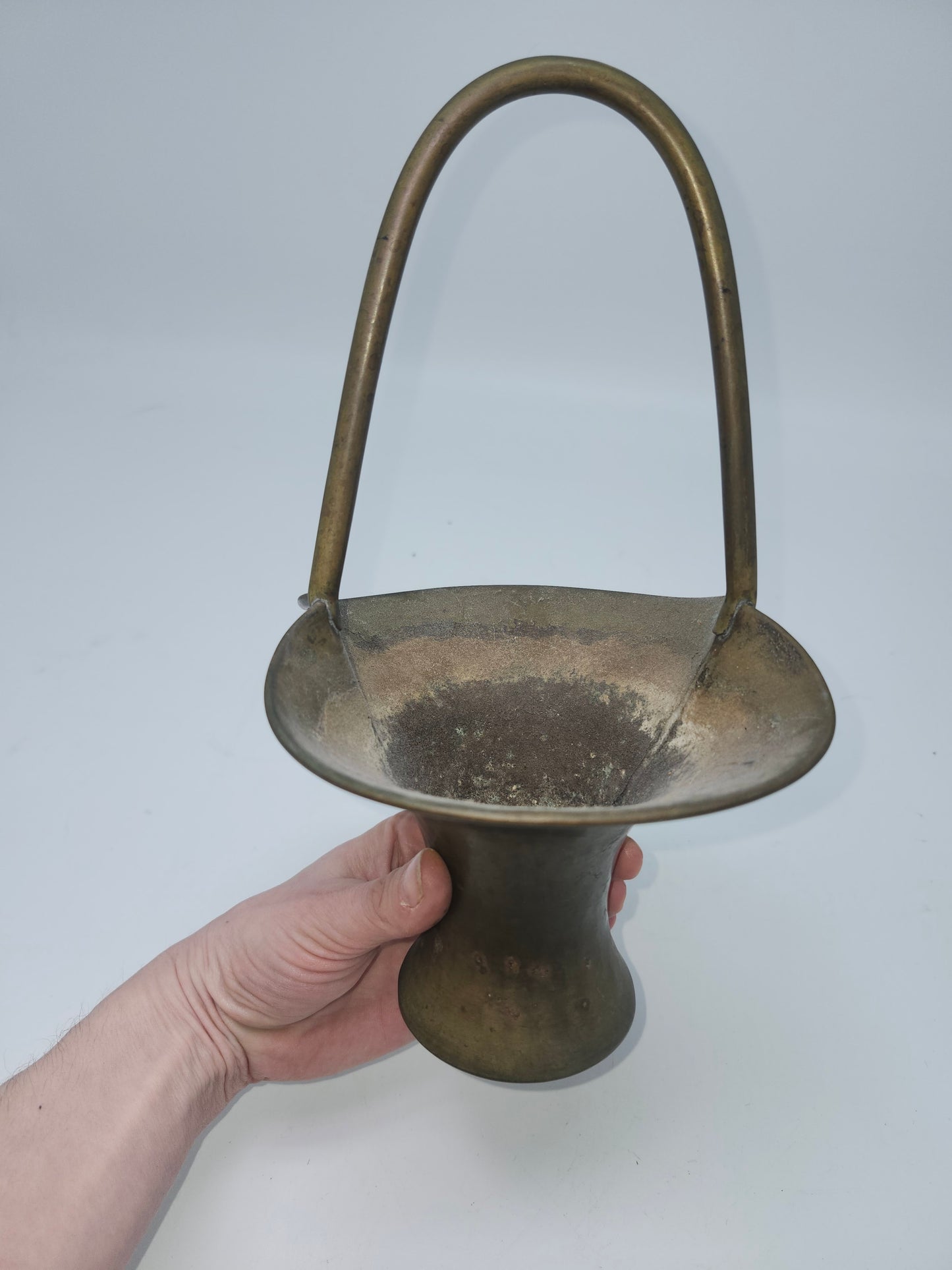 Antique Brass Basket with Curved Top Handle