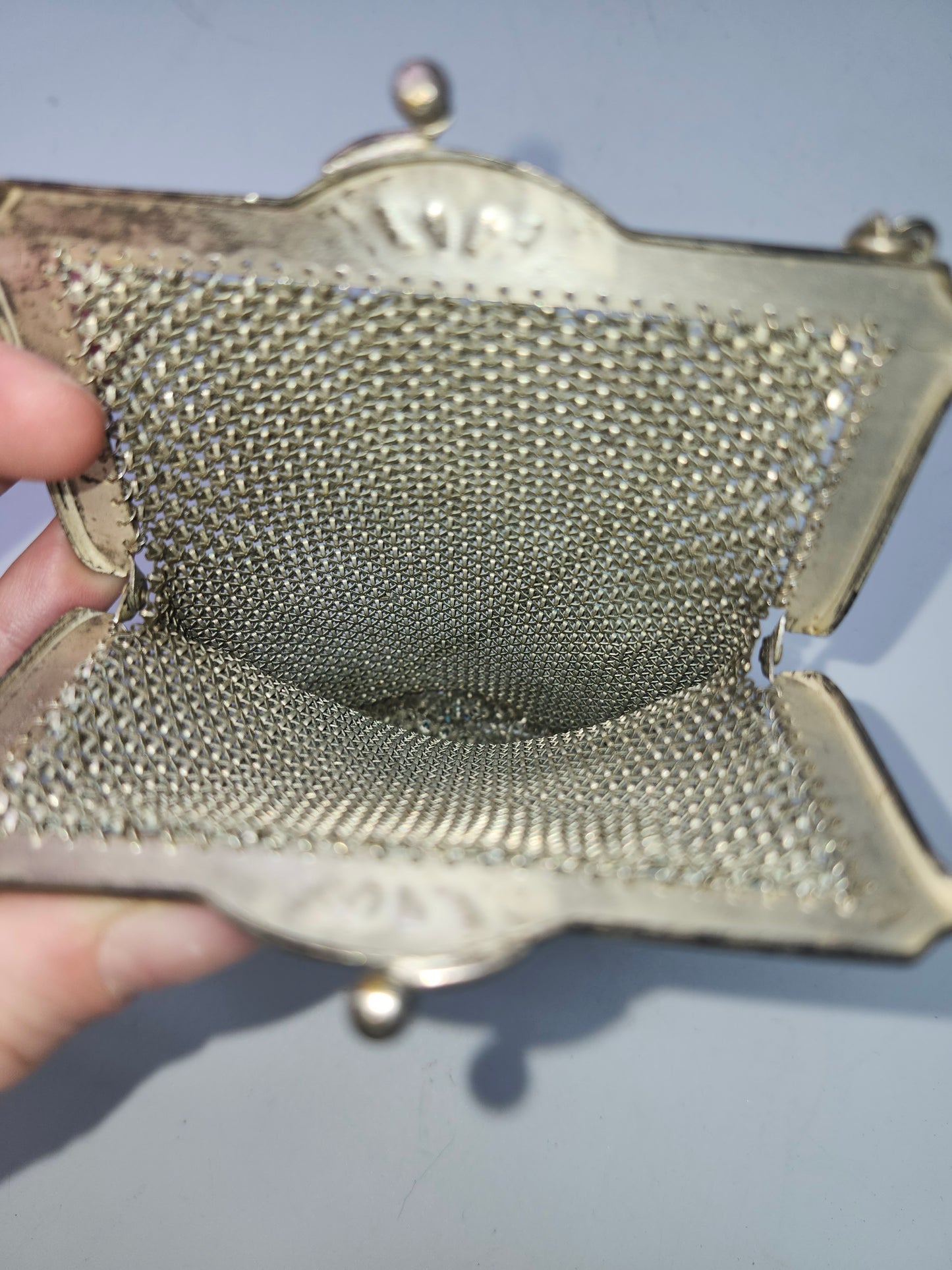 Art Deco Era Blue Enamel Metal Mesh Handbag