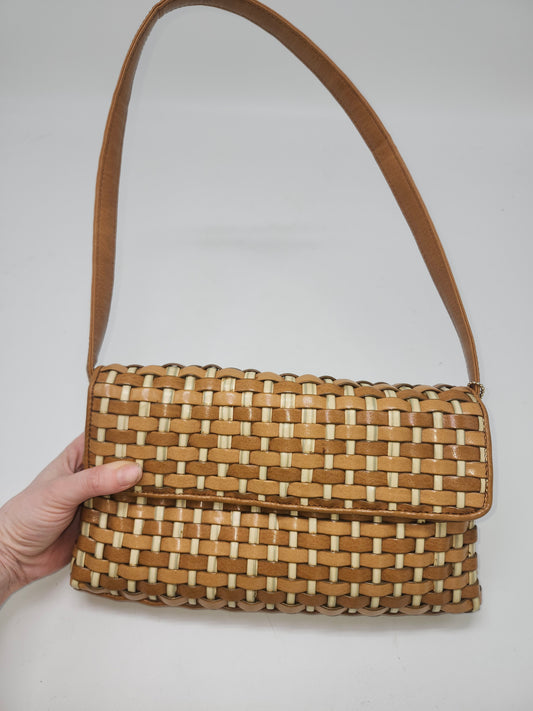 -Nine West- Y2K Braided Leather Saddle Bag