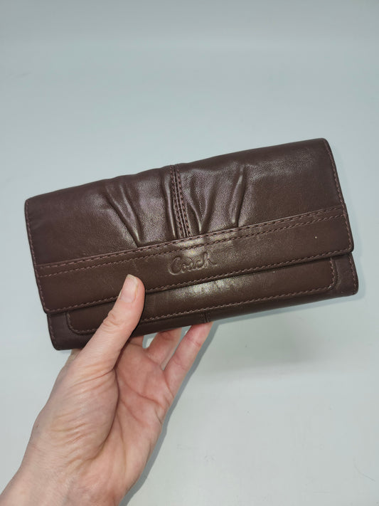 -Coach- "Soho" Pleated Trifold Brown Leather Wallet