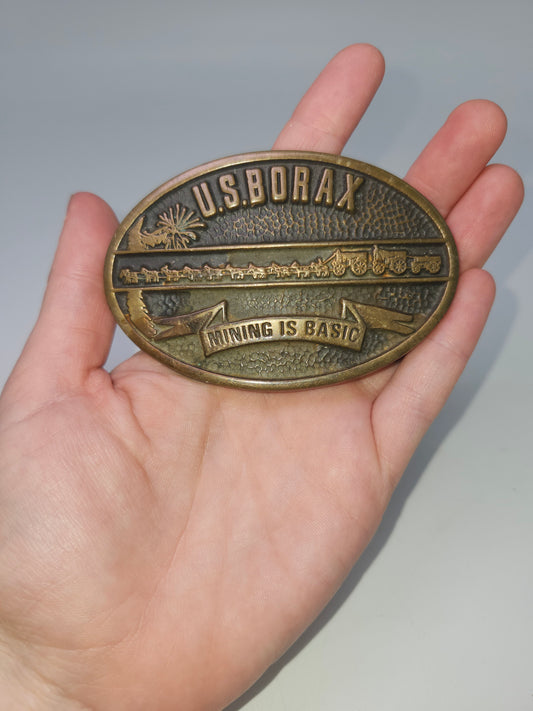 US Borax Mining Handmade Brass Belt Buckle Circa 1985