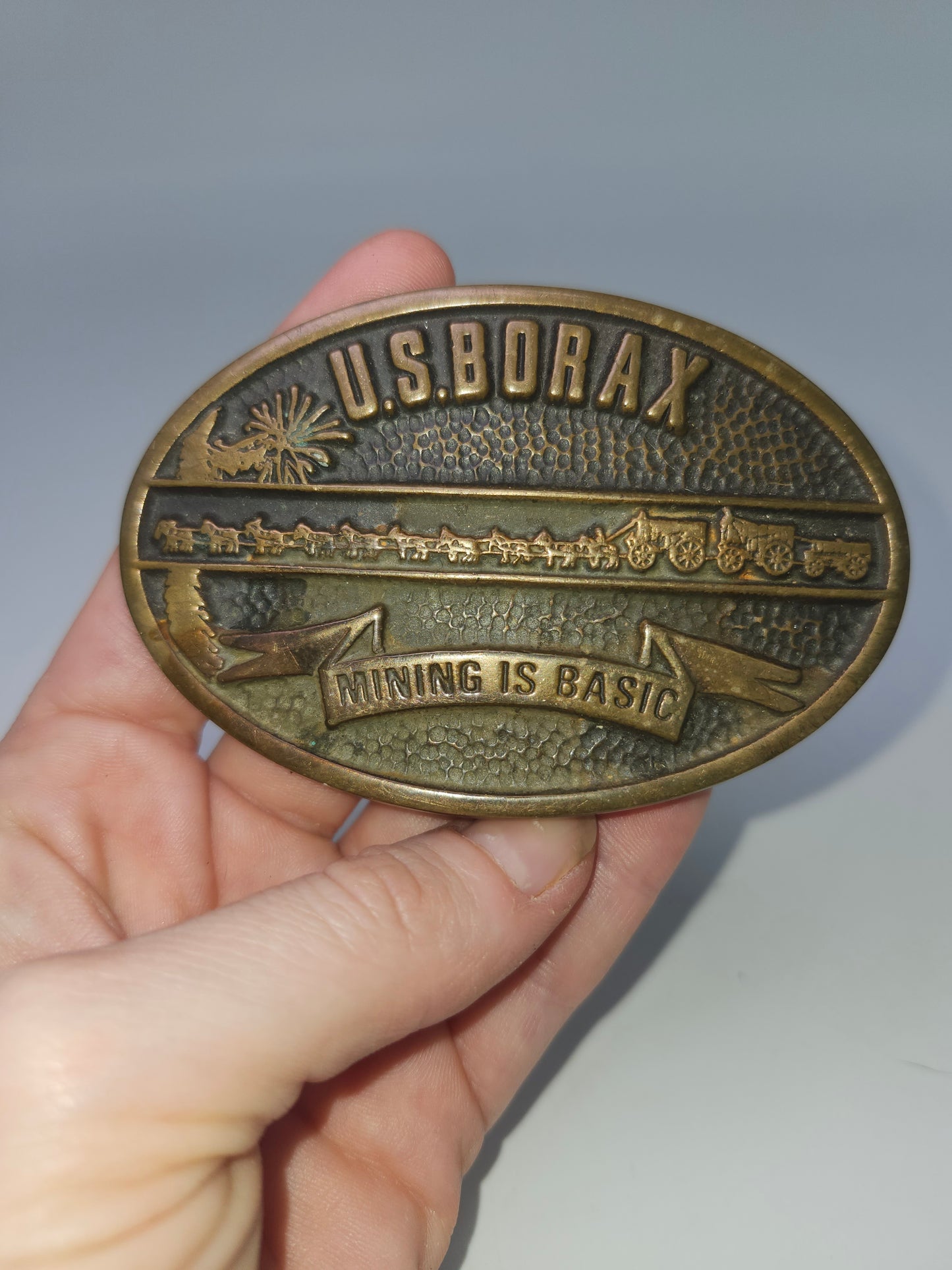 US Borax Mining Handmade Brass Belt Buckle Circa 1985