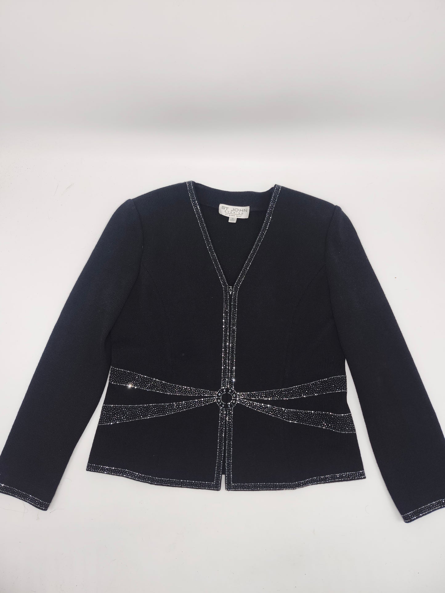 St. John Knit Zip-up Blazer Jacket with Rhinestone Details