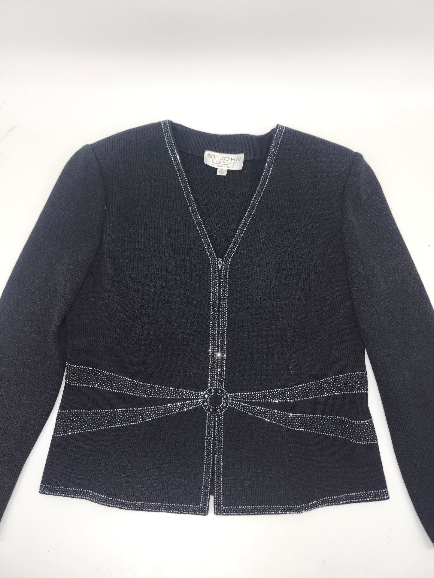 St. John Knit Zip-up Blazer Jacket with Rhinestone Details