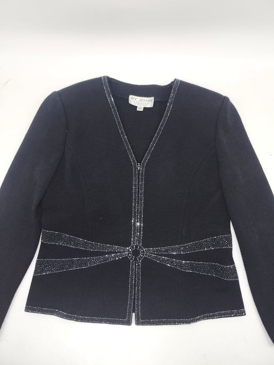 -St. John- Knit Zip-up Blazer Jacket with Rhinestone Details