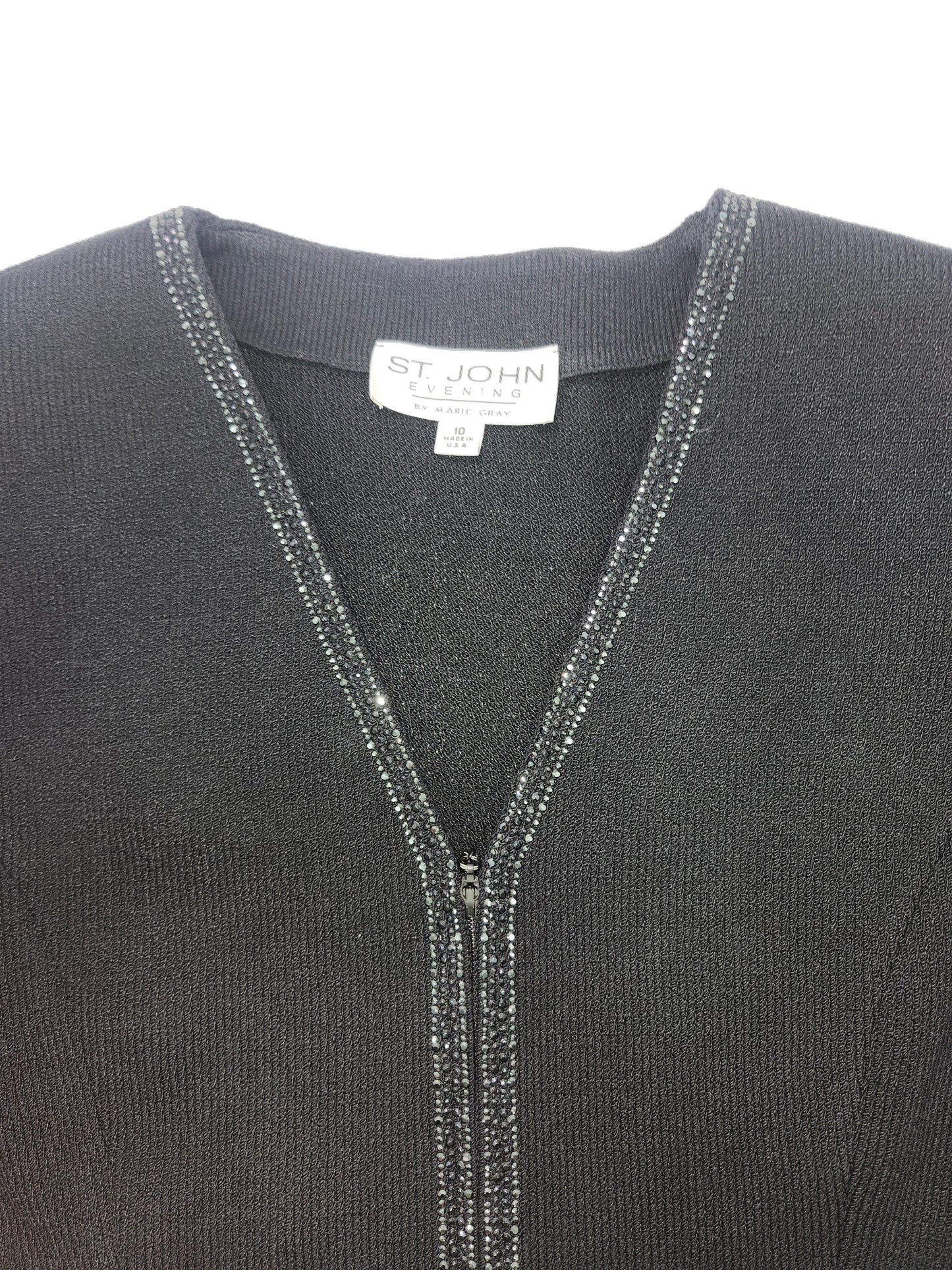 St. John Knit Zip-up Blazer Jacket with Rhinestone Details