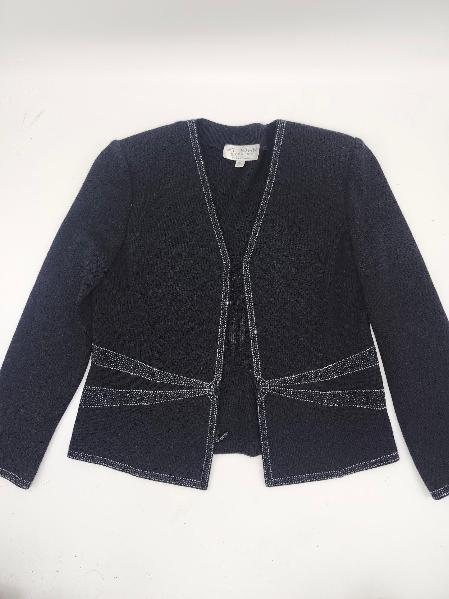 St. John Knit Zip-up Blazer Jacket with Rhinestone Details