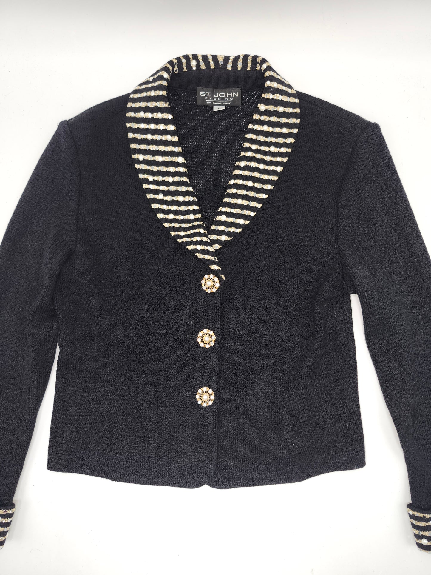 St. John Knit Jacket Blazer with Striped Collar & Decorative Buttons