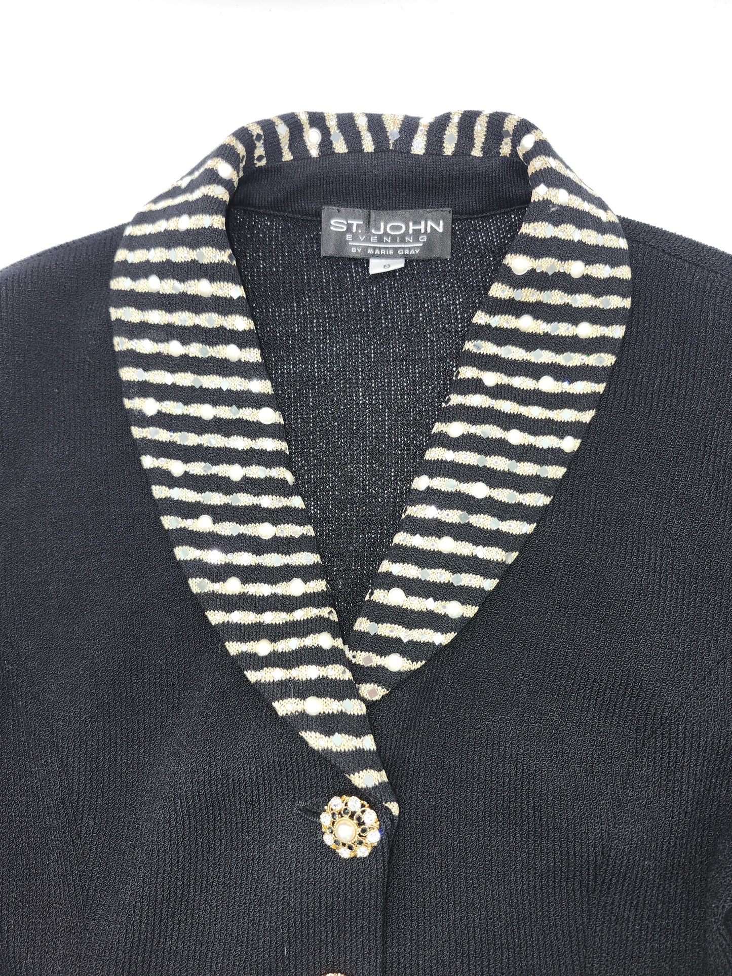 St. John Knit Jacket Blazer with Striped Collar & Decorative Buttons