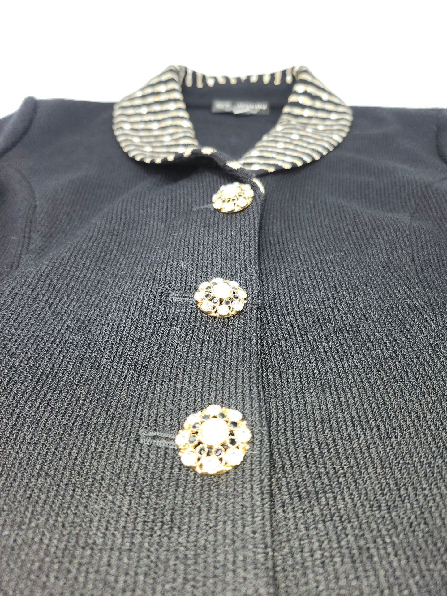 St. John Knit Jacket Blazer with Striped Collar & Decorative Buttons