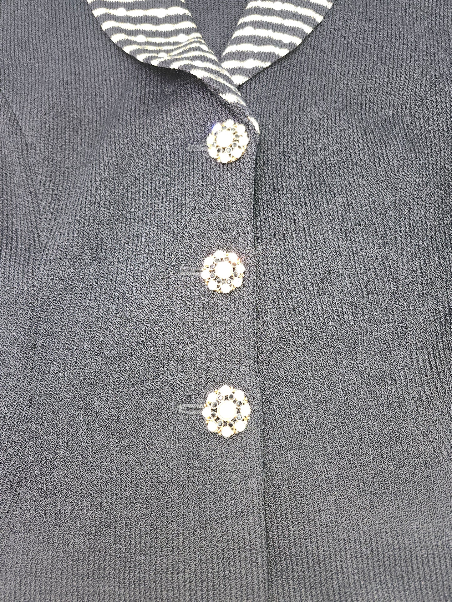 St. John Knit Jacket Blazer with Striped Collar & Decorative Buttons