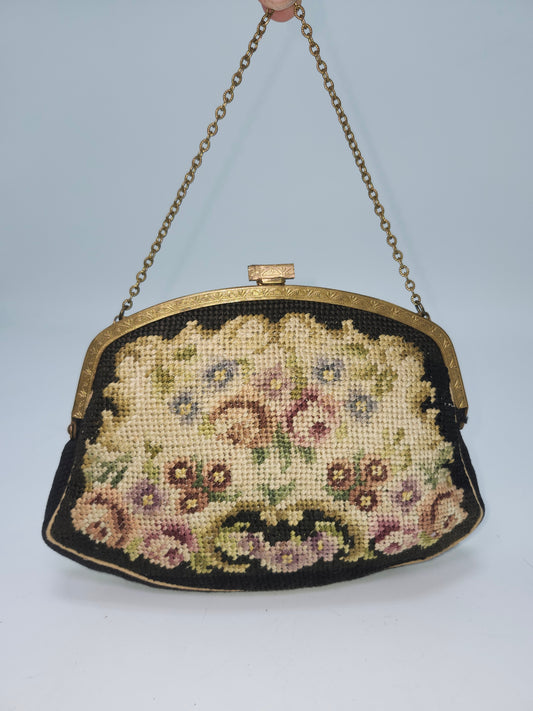 -Needlepoint- Antique Tapestry Purse 1930s Art Deco Era