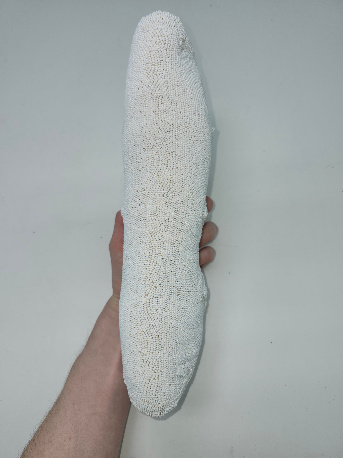 -Oval-Shaped- 1930s Art Deco White Beaded Oval Clutch / Evening Bag