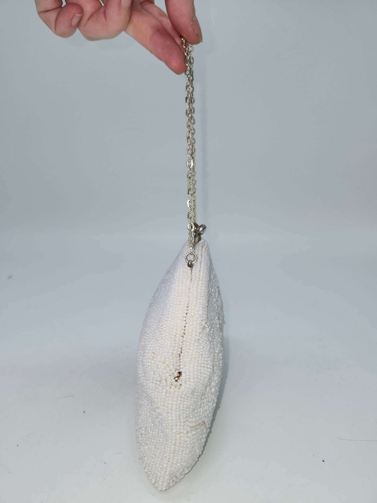 Mid-Century Hand Beaded White Clutch / Evening Bag