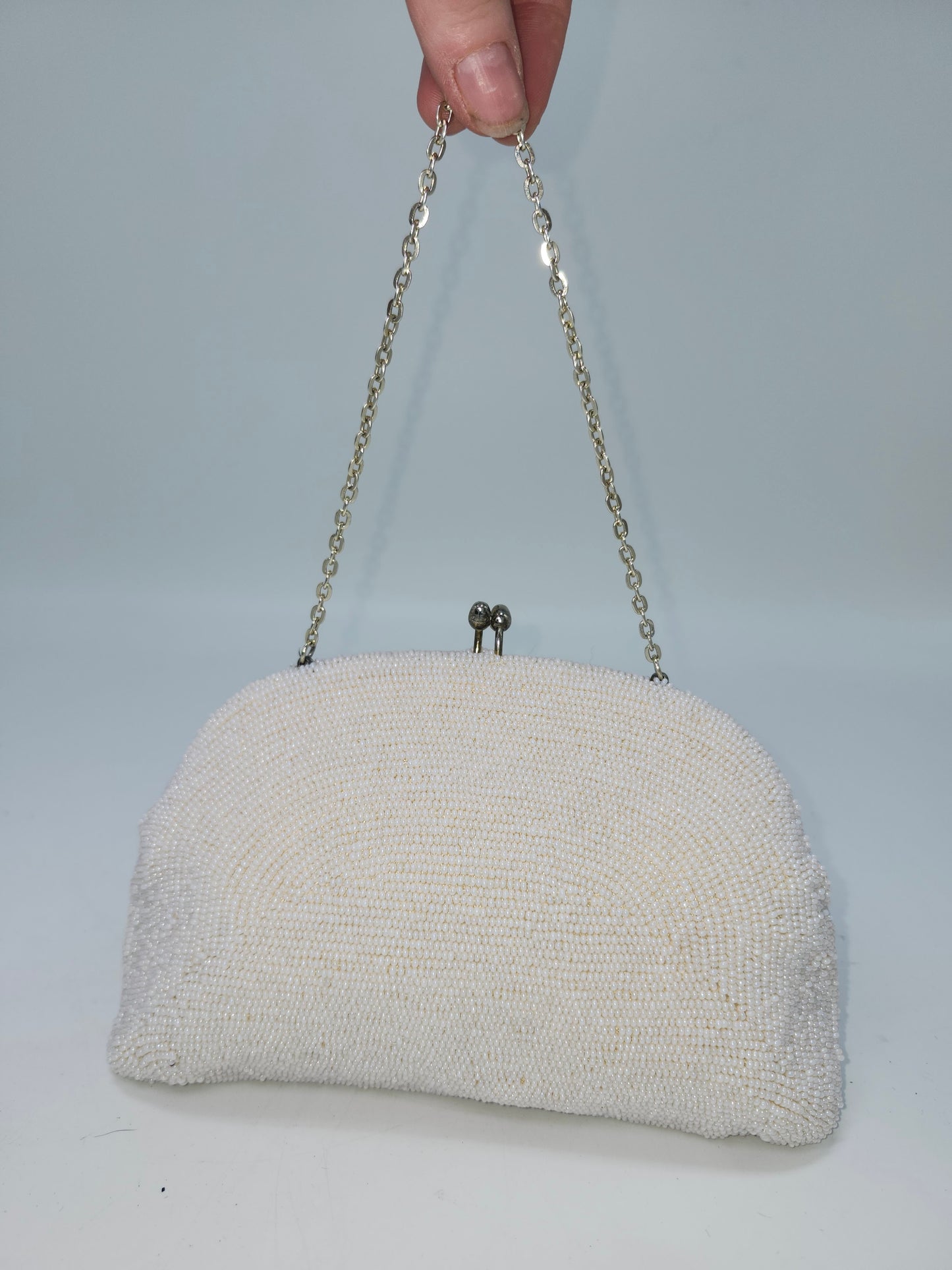 Mid-Century Hand Beaded White Clutch / Evening Bag