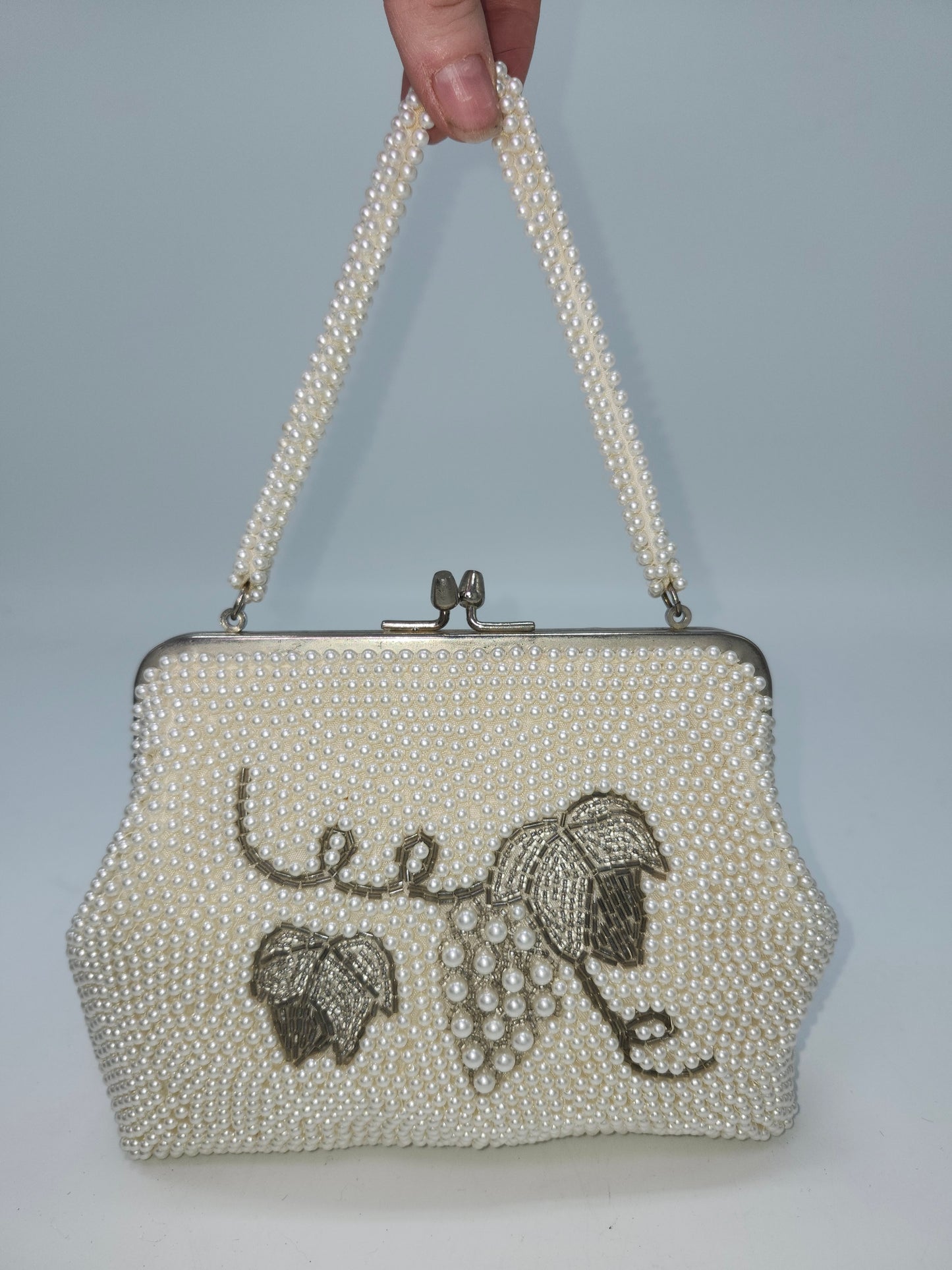 Mid-Century Pearl Beaded Clutch / Evening Bag