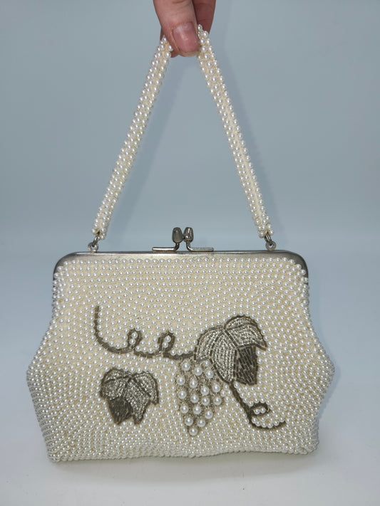 -Mid-Century- Pearl Beaded Clutch / Evening Bag