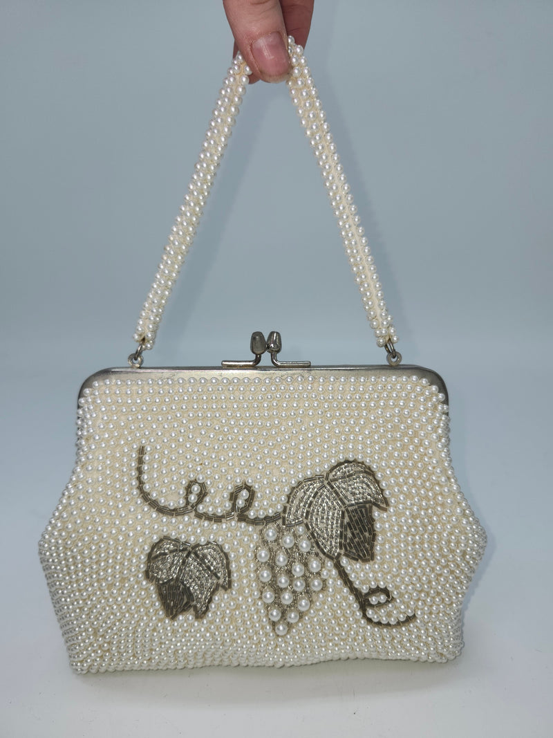 Mid-Century Pearl Beaded Clutch / Evening Bag