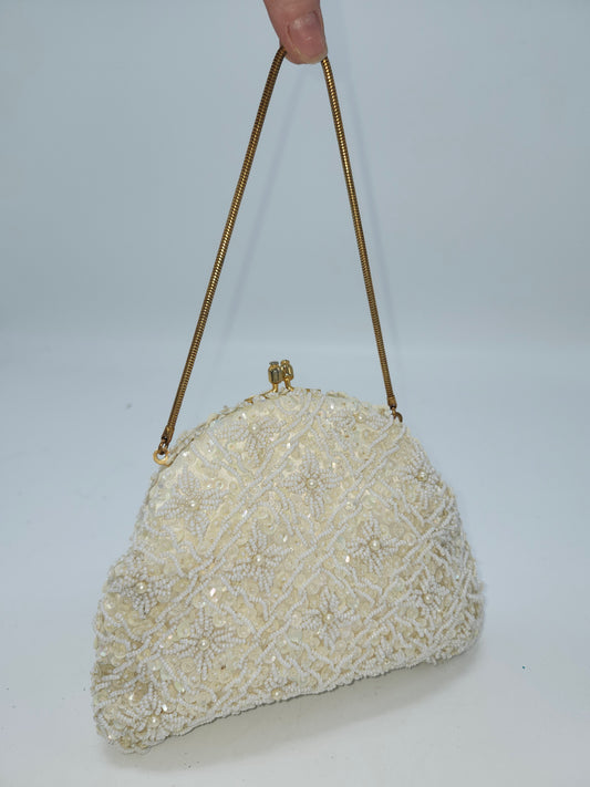 -Mid-Century- 1950s Beaded Sequin Clutch / Evening Bag