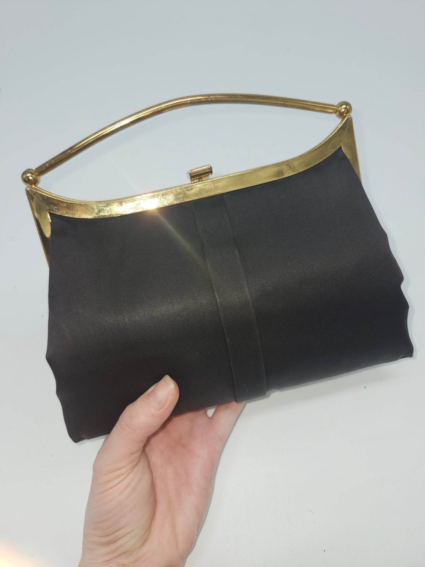 Vintage 1950s Black Satin Clutch