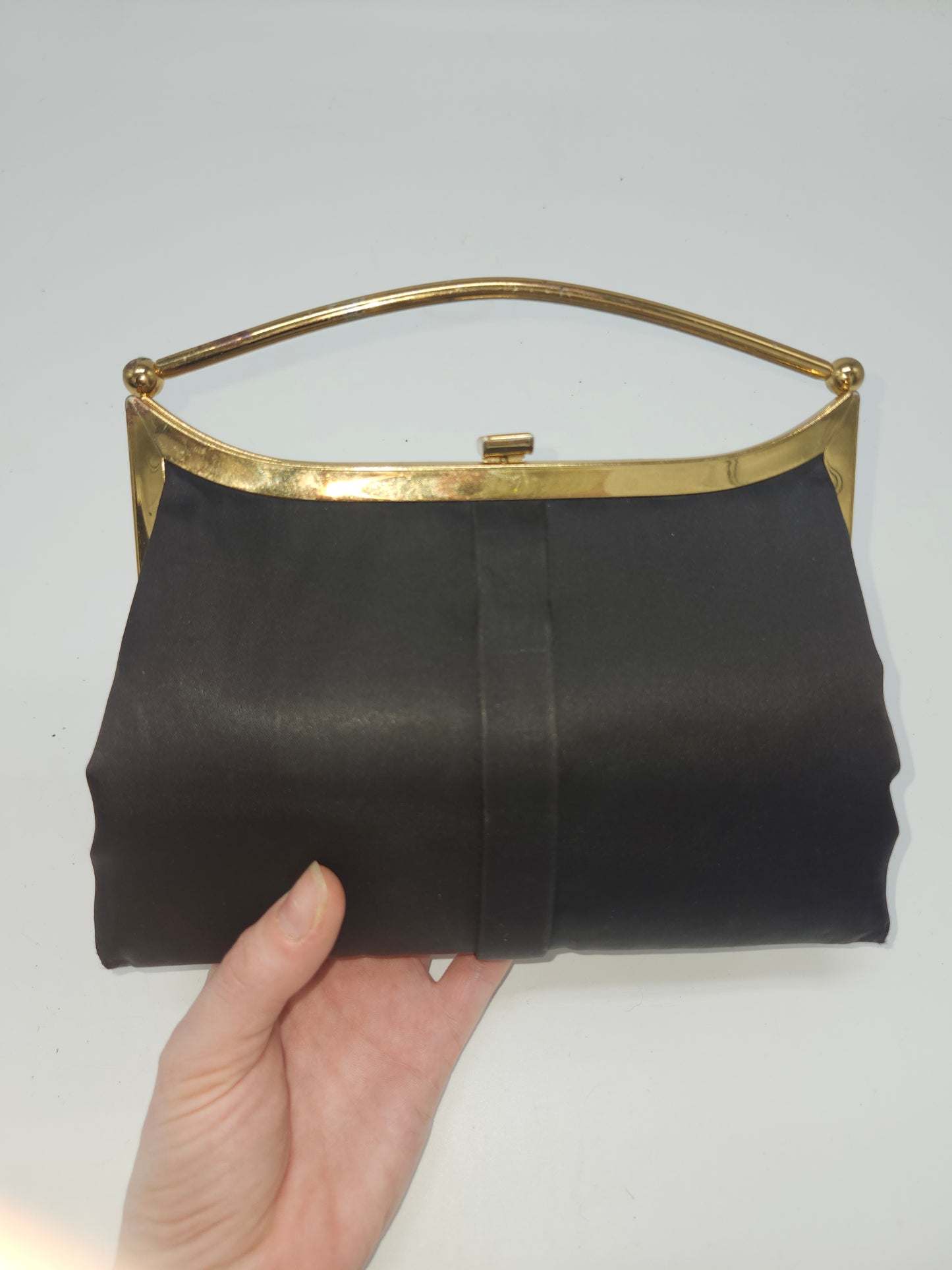 Vintage 1950s Black Satin Clutch