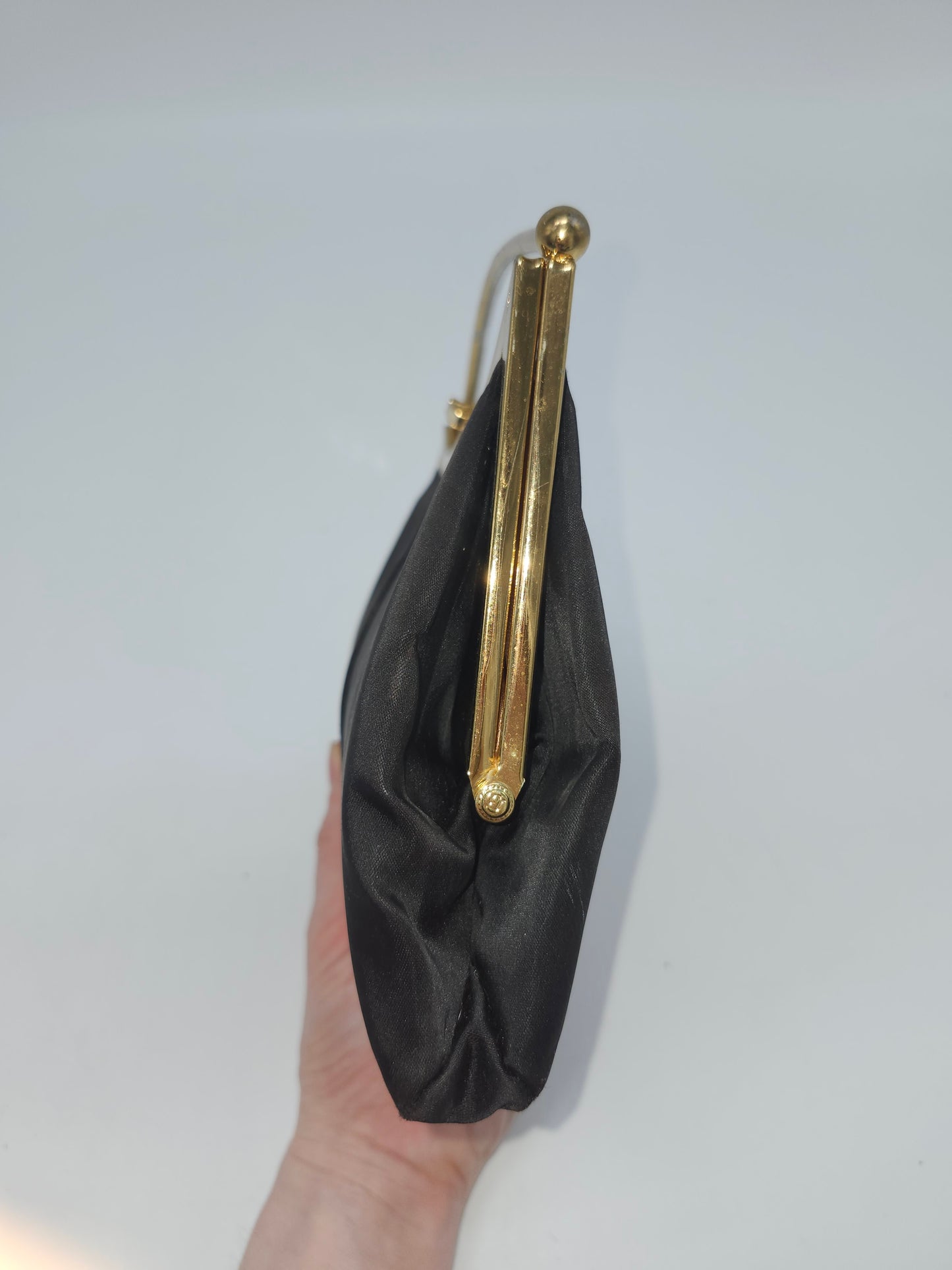 Vintage 1950s Black Satin Clutch