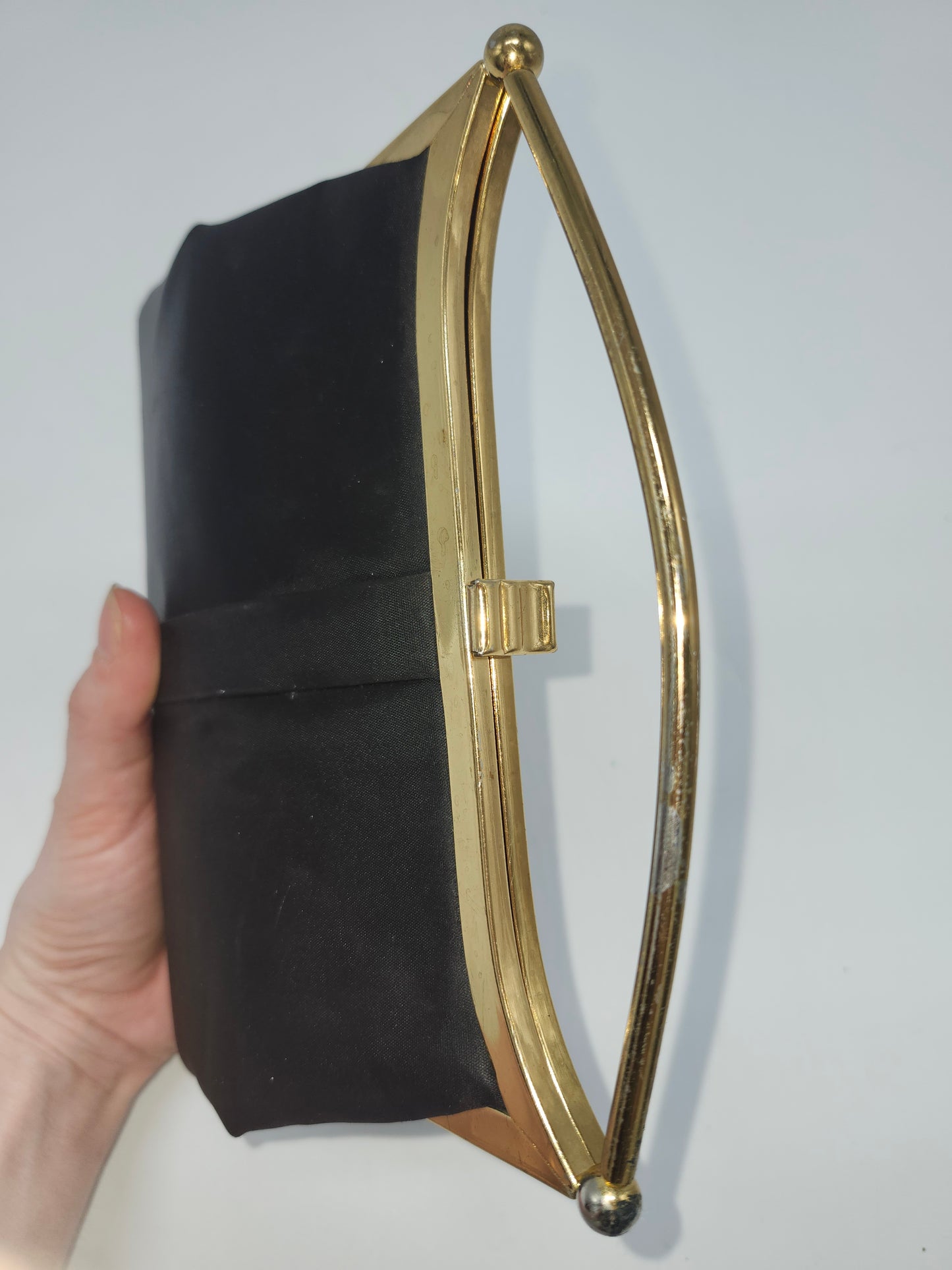 Vintage 1950s Black Satin Clutch