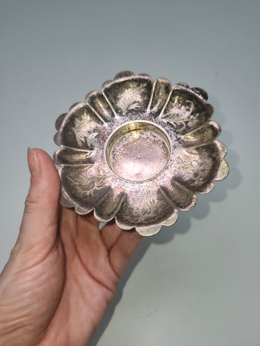 *Vintage* Silverplate Ashtray with Ornate Floral Etchings