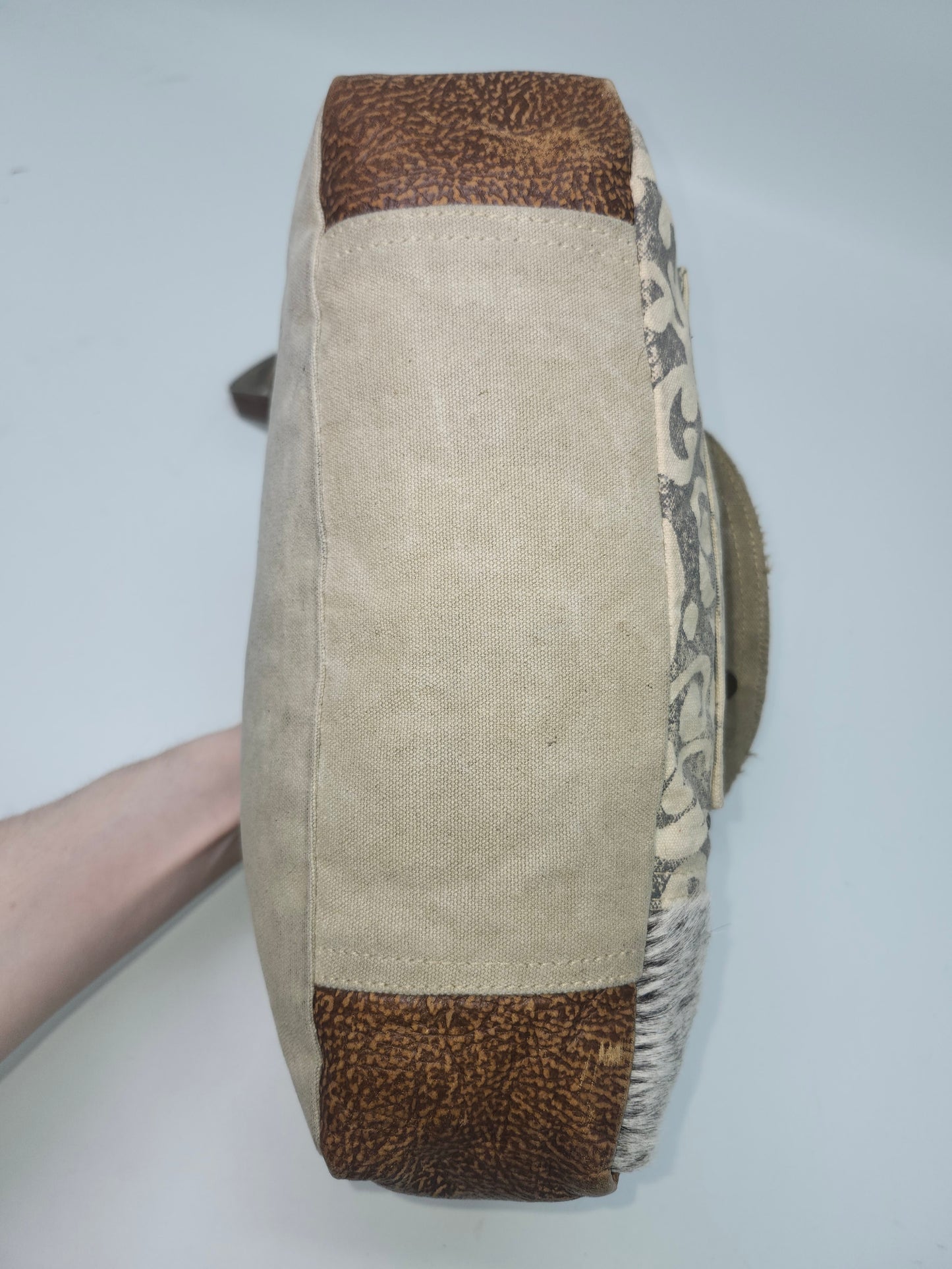 Myra Bag Y2K Cowhide Messenger Bag on Swirl Canvas