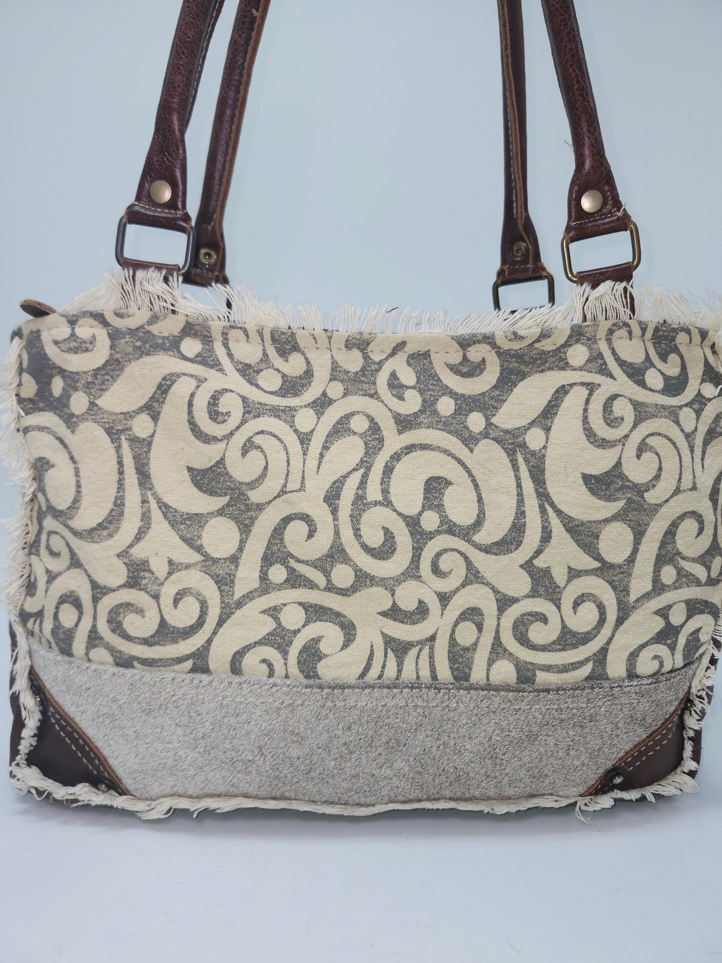 Myra Bag Y2K Dual Strap Cowhide & Upcycled Canvas Purse