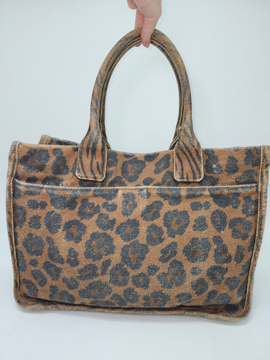 Vince Camuto "Orla" Animal Print Leopard Canvas XL Tote Bag