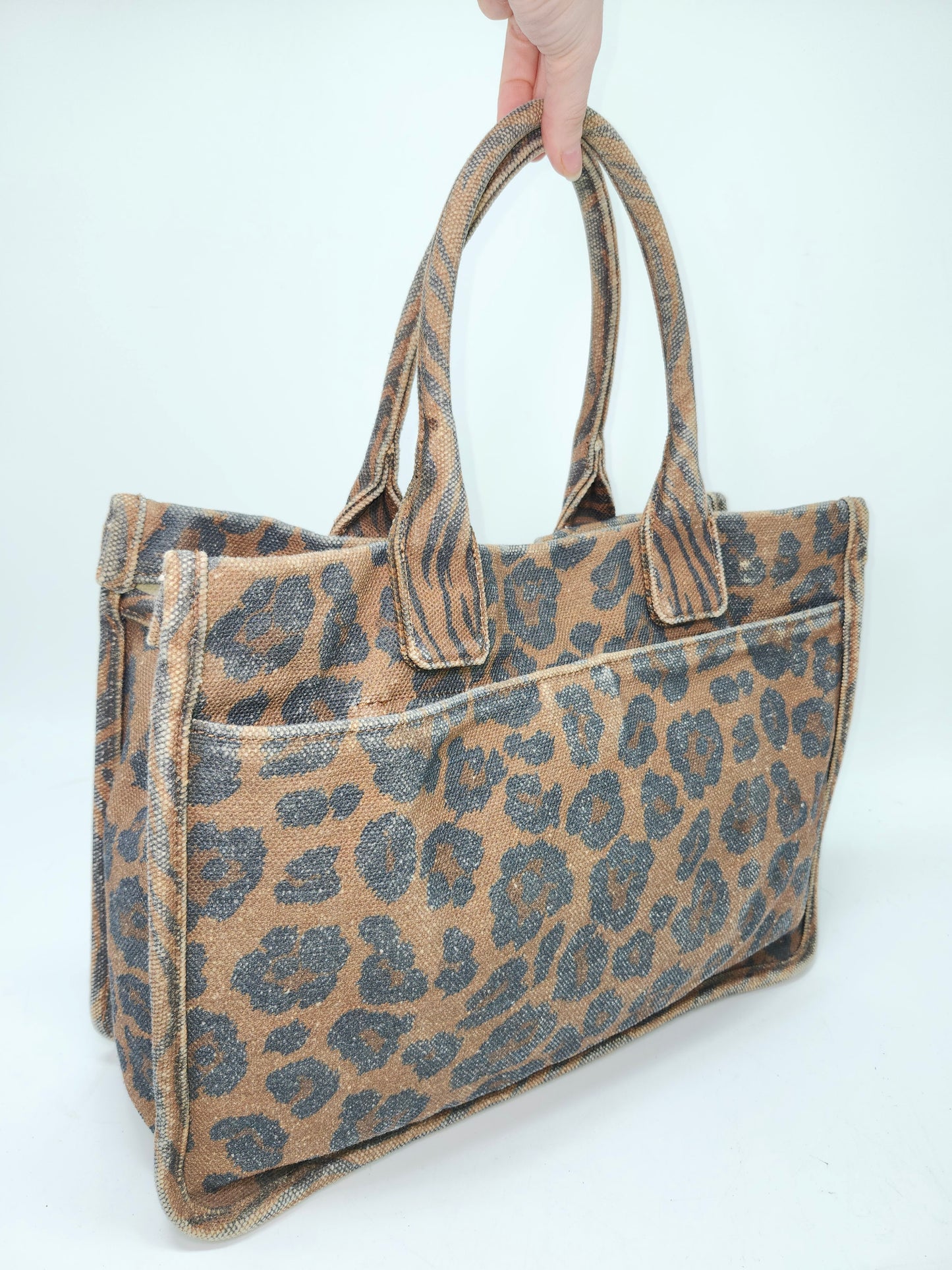 Vince Camuto "Orla" Animal Print Leopard Canvas XL Tote Bag